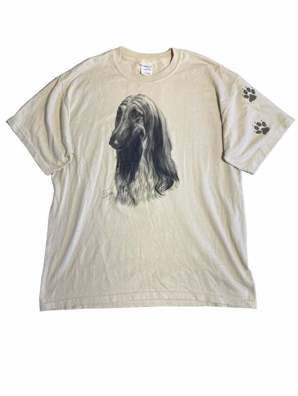 Gildan Afghan Hound Size L Graphic T-Shirt Beige